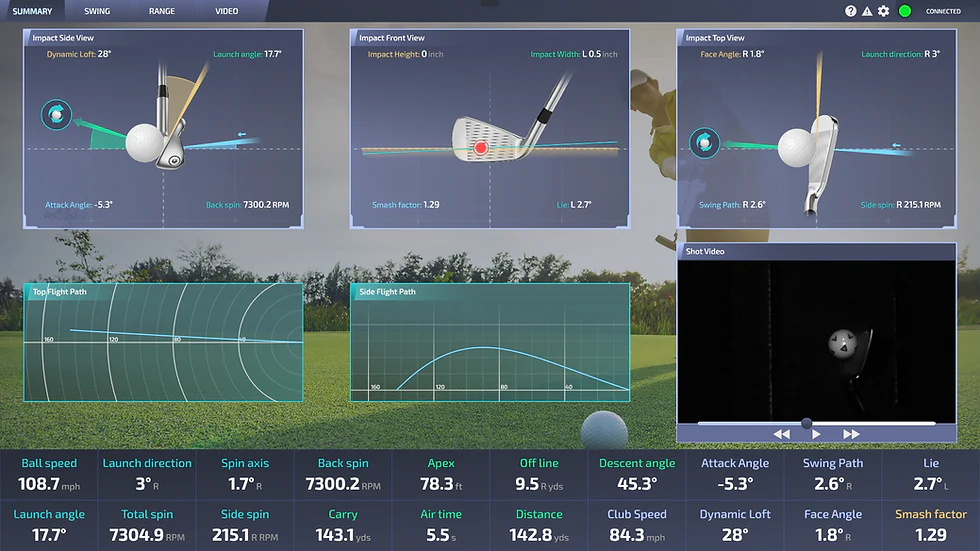 ProTee VX shot analysis software showing ball flight and club data